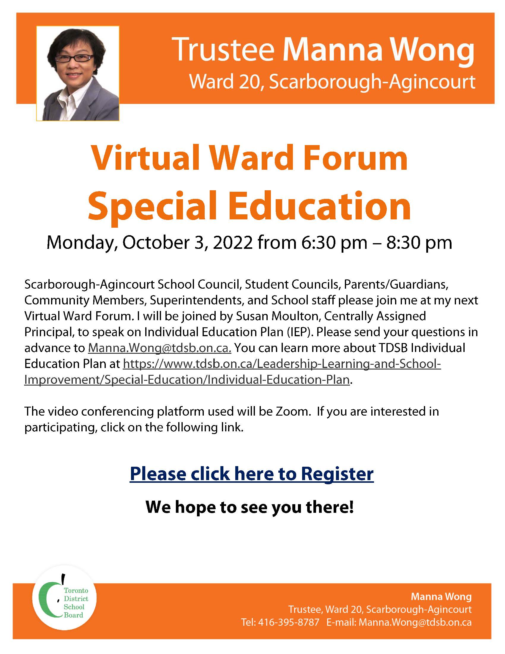 2022 10 03 - W20 Virtual Ward Forum on Sp Ed